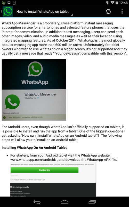 Install WhatsApp on tablet 2.0 APK feature