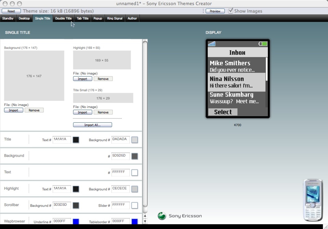 Sony Ericsson Themes Creator 4.16 for Mac Screenshot 3