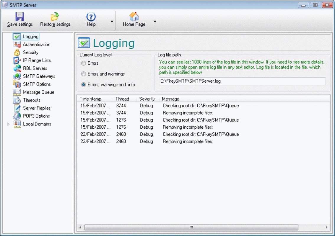 1st SMTP Server 5.26 for Windows Screenshot 1