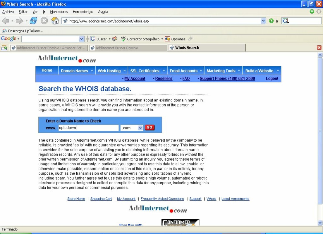 AddInternet Buscar Dominio 1.33 for Windows Screenshot 1