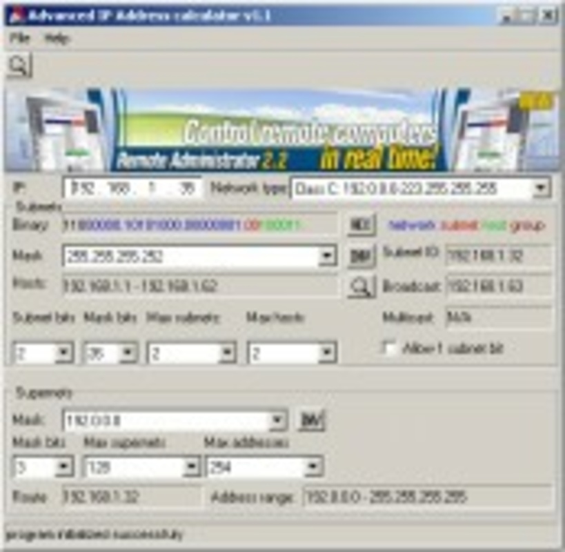 Advanced IP Address Calculator 1.1 for Windows Screenshot 1