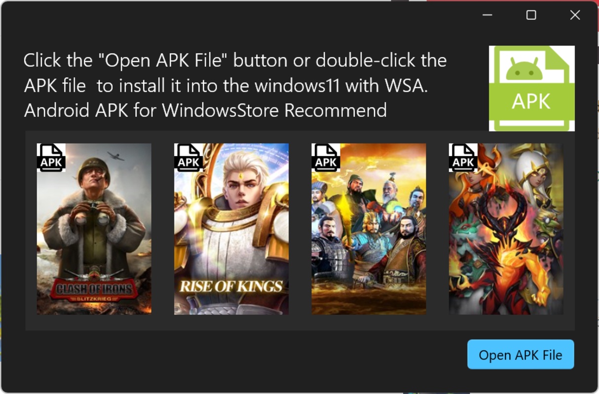 APK Installer on WSA 1.2022.2112.0 for Windows Screenshot 1