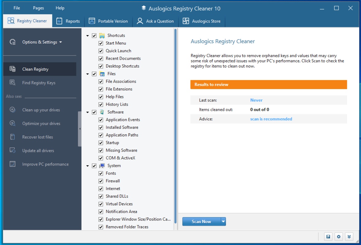 Auslogics Registry Cleaner 10.0.0.4 feature