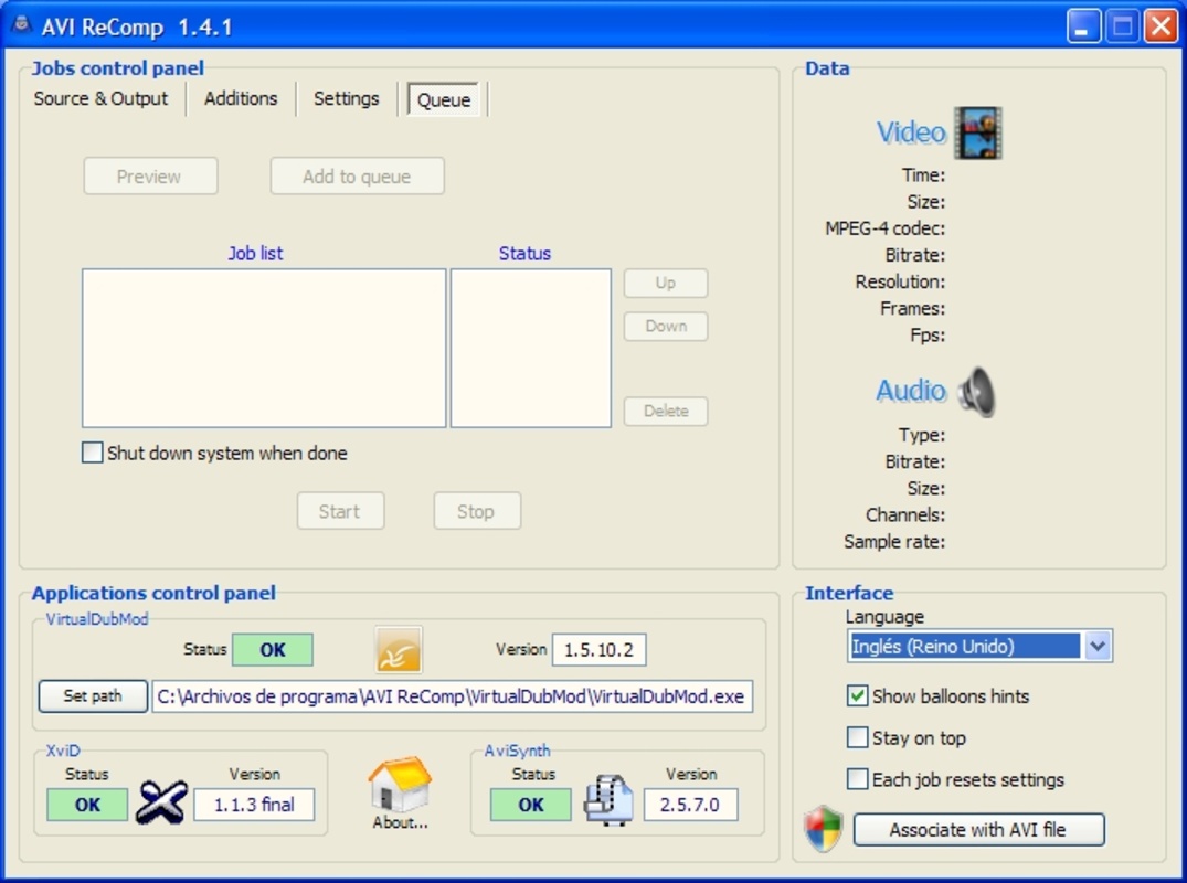 AVI ReComp 1.4.5 for Windows Screenshot 1