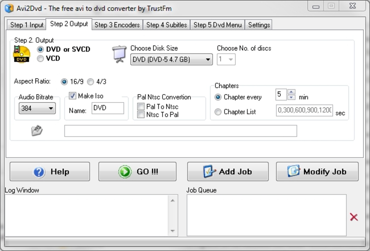 AVI2DVD 0.6.4 for Windows Screenshot 1