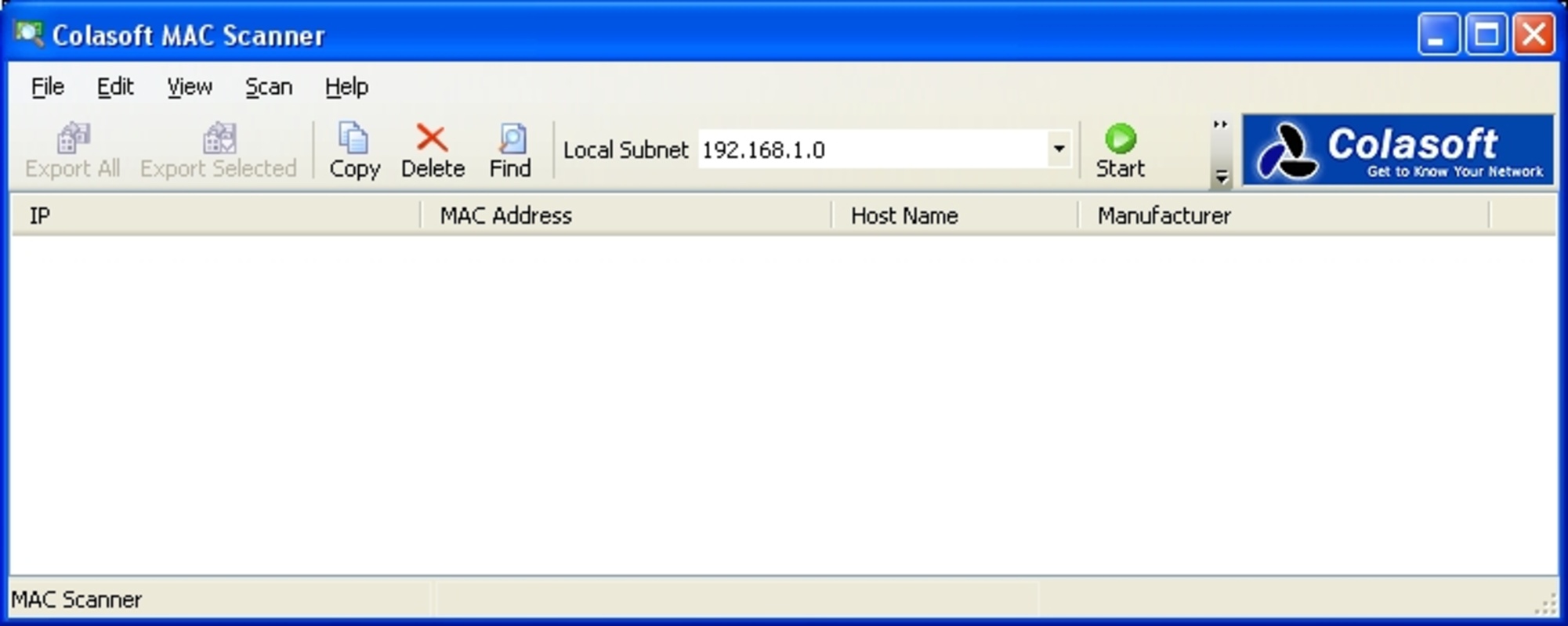 Colasoft MAC Scanner 1.1 Build 210 for Windows Screenshot 1