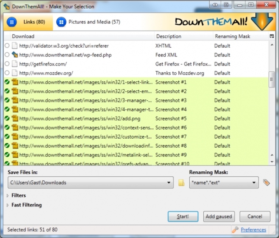 DownThemAll 2.0.11 for Windows Screenshot 1