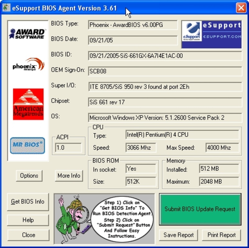 eSupport BIOS Agent 3.64 for Windows Screenshot 1