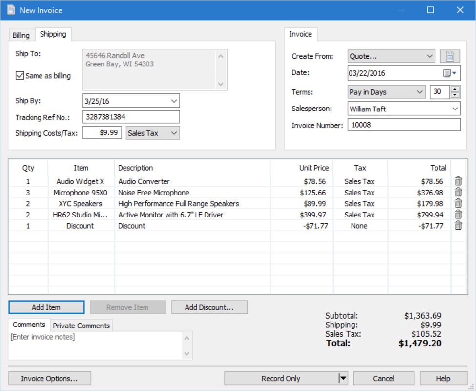 Express Invoice Free Invoicing software 9.30 for Windows Screenshot 3