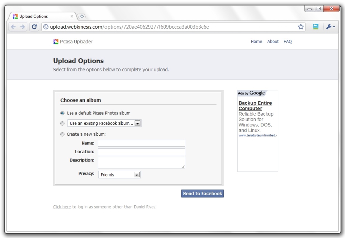 Facebook Picasa Uploader v2 feature