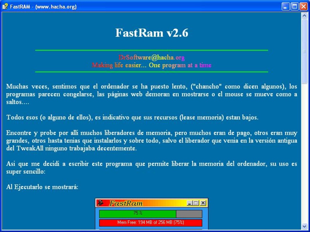 FastRAM 2.6 for Windows Screenshot 1
