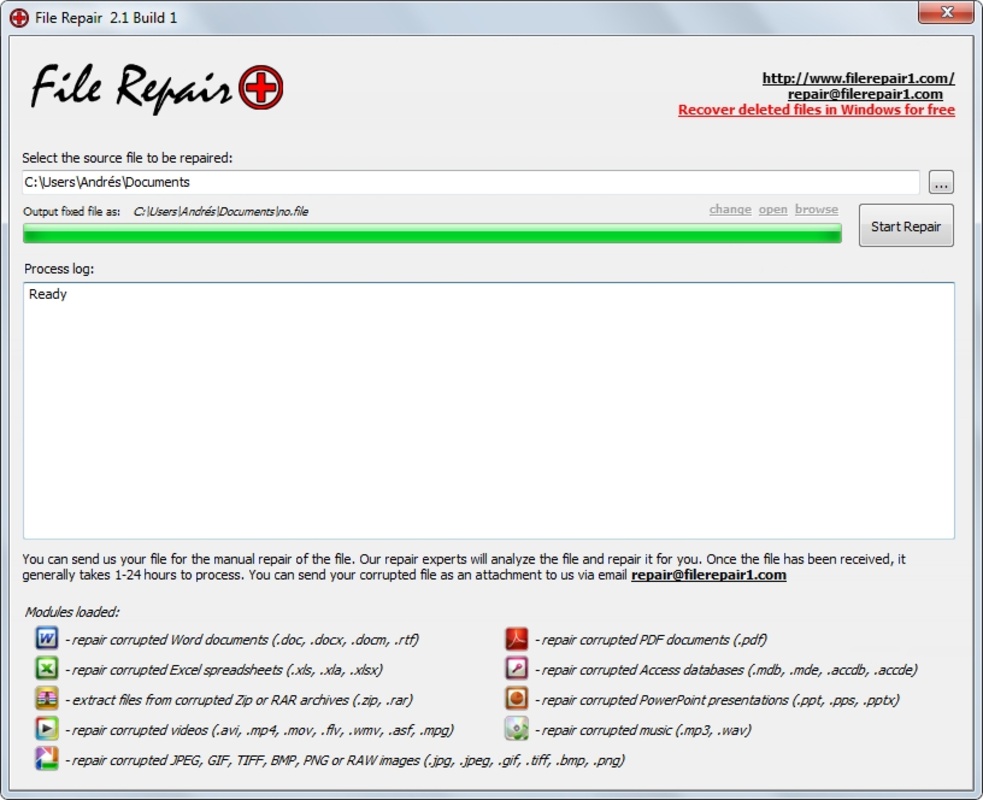 File Repair 2.1 for Windows Screenshot 1