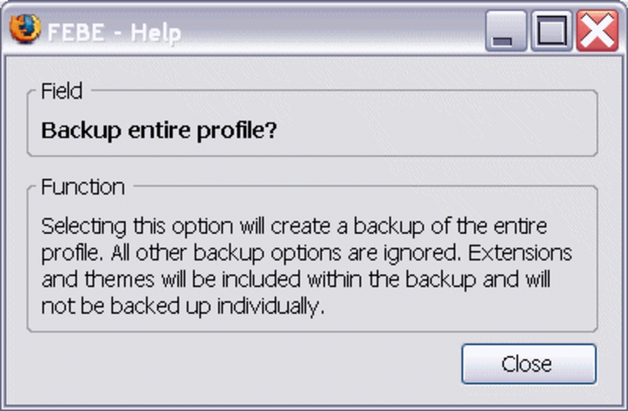 Firefox Environment Backup Extension 7.0.3.2 feature