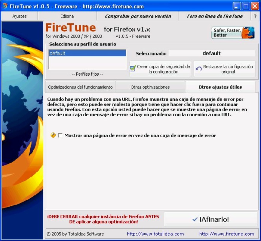 FireTune 1.2.0 for Windows Screenshot 1