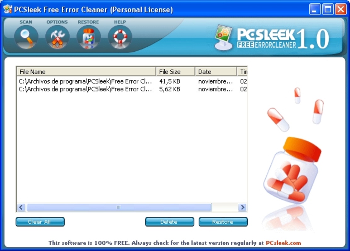 Free Error Cleaner 3.46 feature