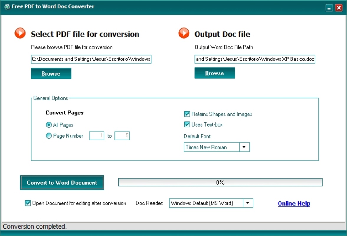 Free PDF to DOC Converter 1.1 feature