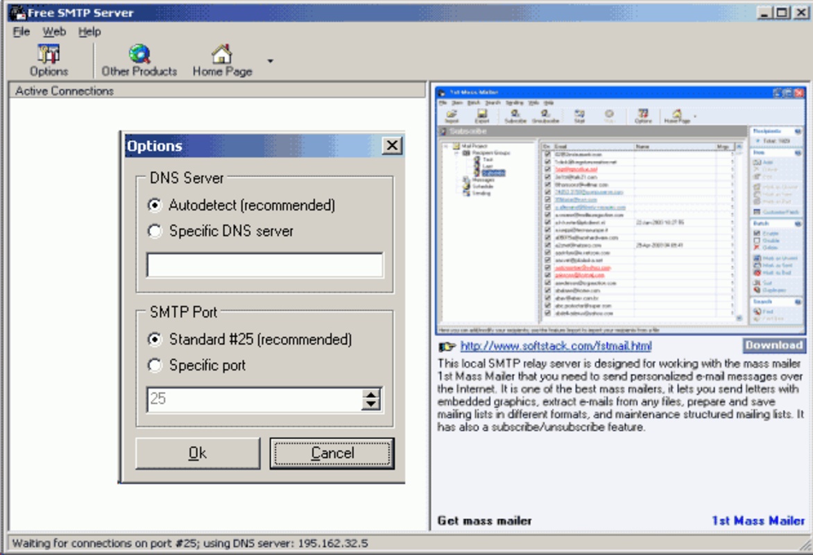 Free SMTP Server 2.5 for Windows Screenshot 1