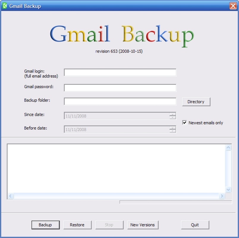 GMail Backup 0.104 for Windows Screenshot 1