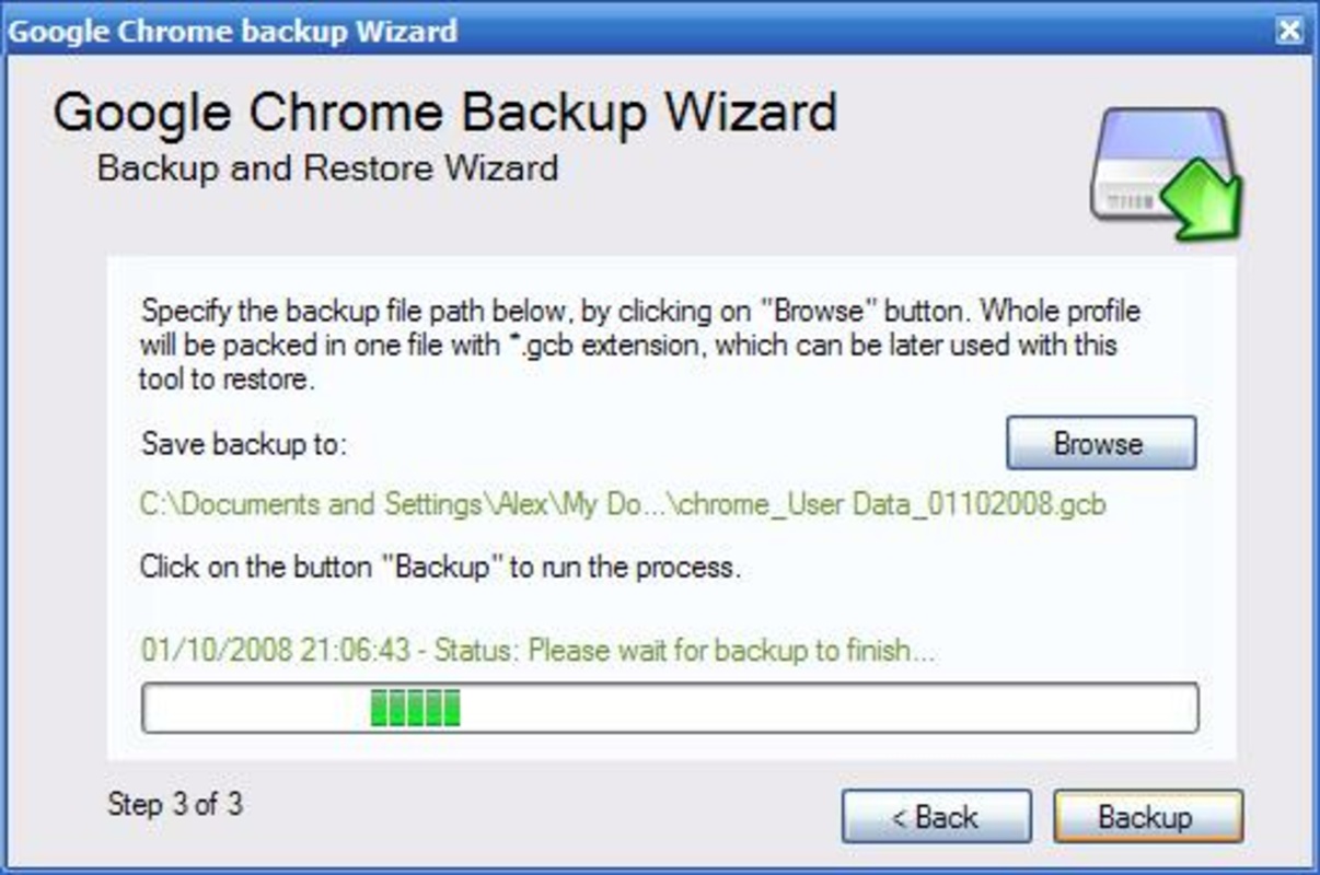 Google Chrome Backup 1.4.0.65 feature