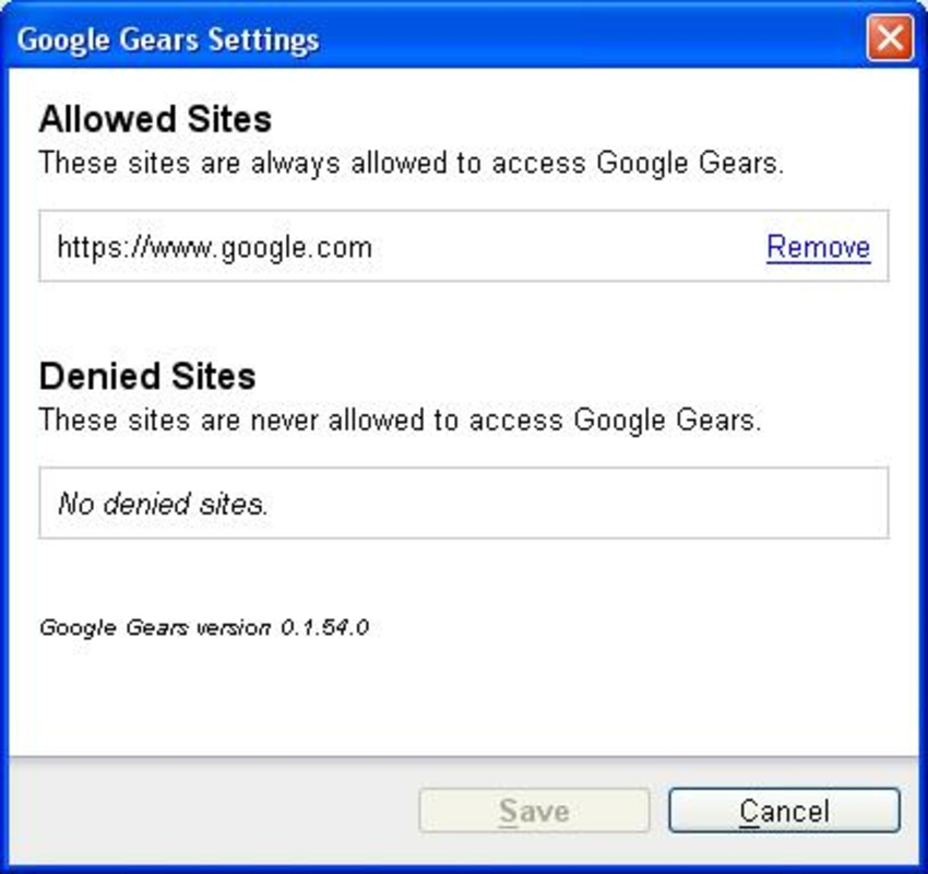 Google Gears 0.5.33.0 feature
