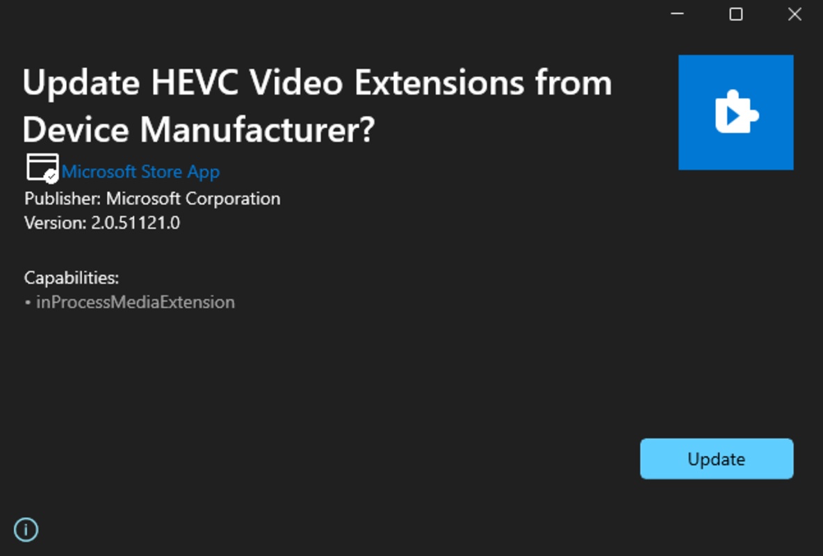 HEVC Video Extensions from Device Manufacturer 2.1.451.0 for Windows Screenshot 1