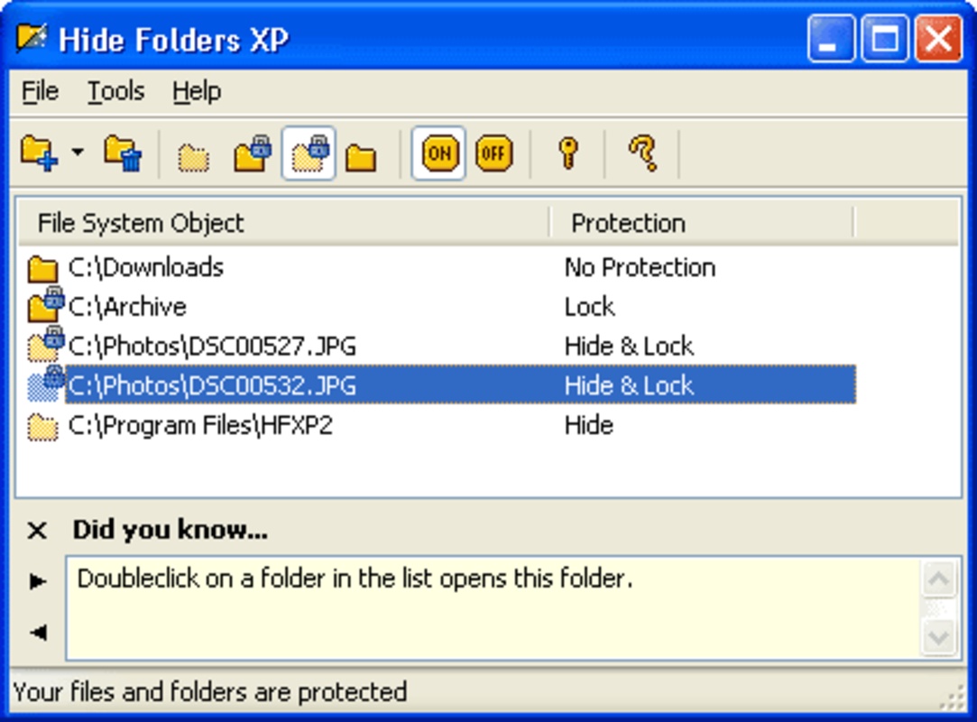 Hide Folders XP 2009-3.3 feature