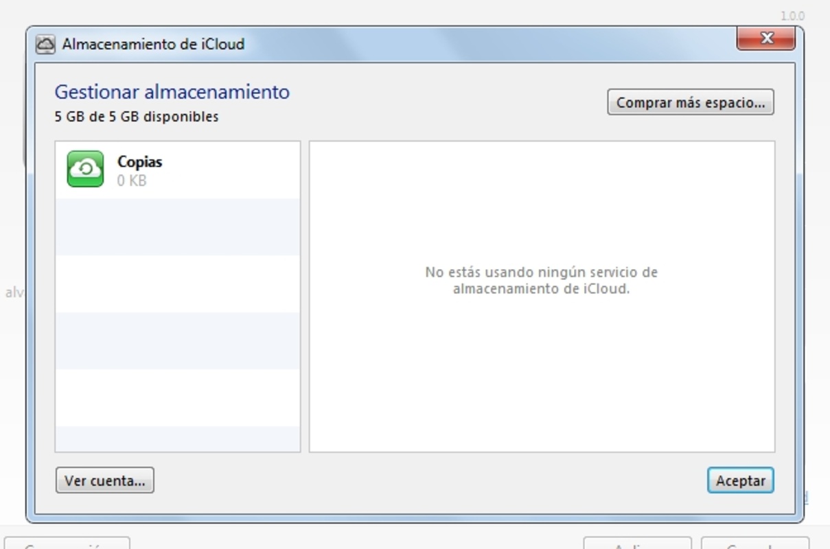 Panel de control de iCloud 2.1 for Windows Screenshot 1