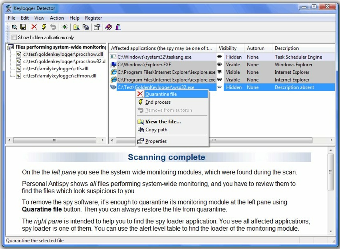 Keylogger Detector 1.33 feature