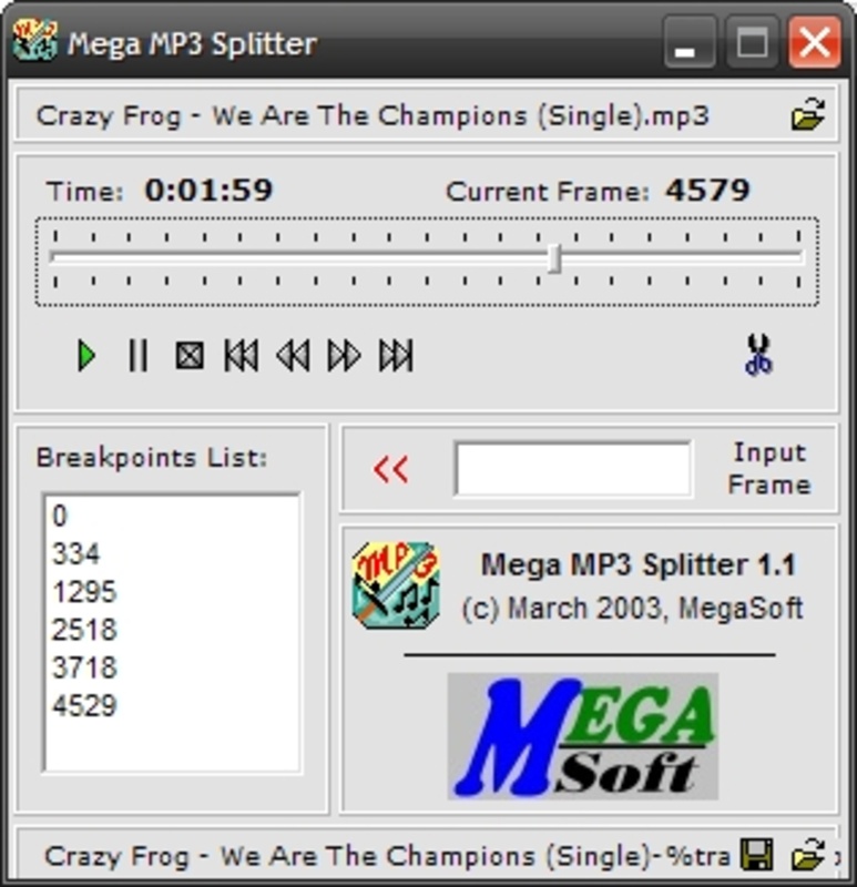 Mega MP3 Splitter 1.1 for Windows Screenshot 1