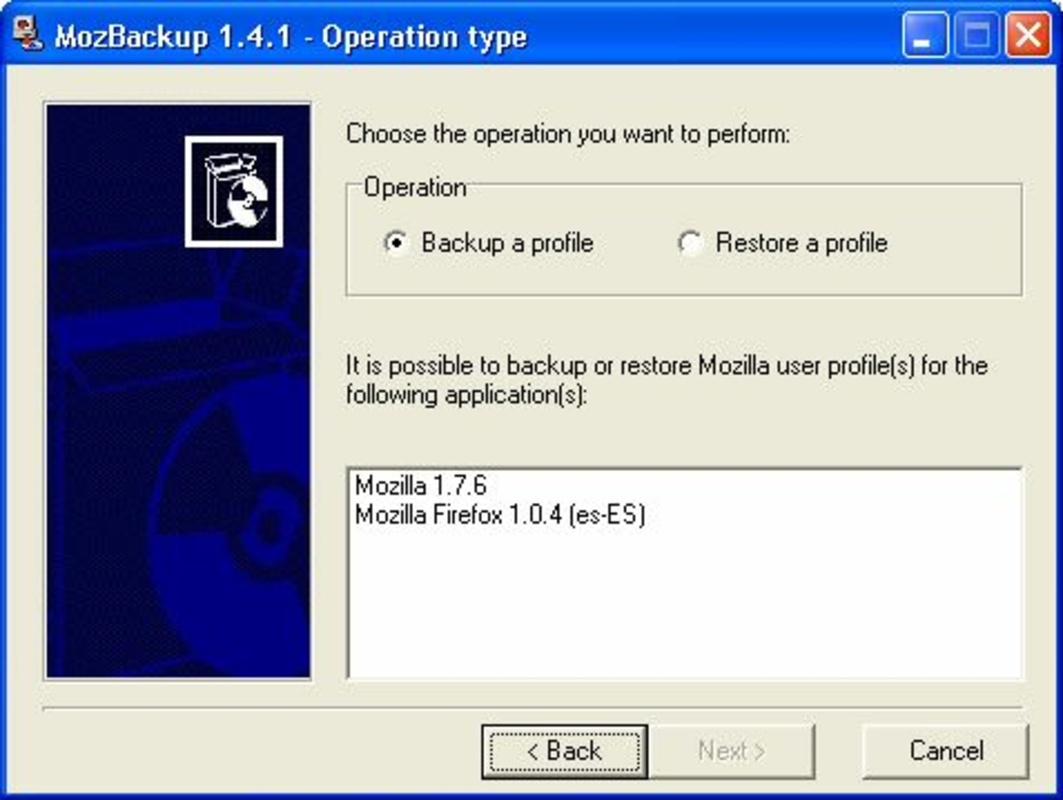MozBackup 1.5.1 for Windows Screenshot 1