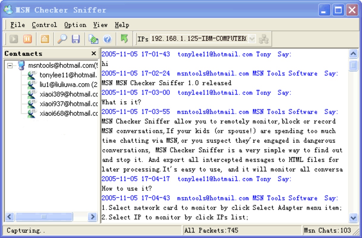 MSN Checker Sniffer 2.1.9 for Windows Screenshot 1