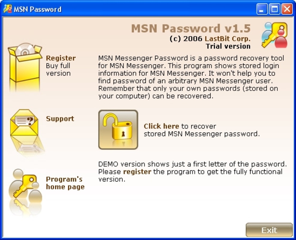 MSN Password 2.0.384 for Windows Screenshot 1