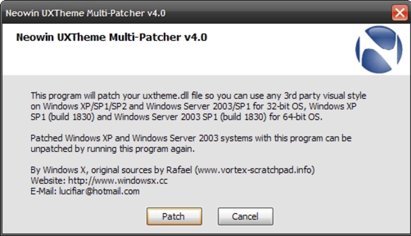 Neowin UXTheme Multi-Patcher 4.0 for Windows Screenshot 1