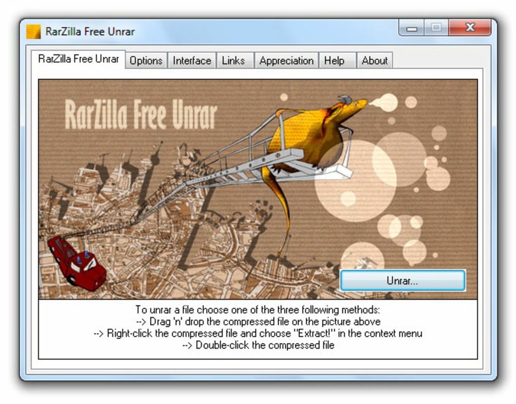 RarZilla Free Unrar 7.00 feature