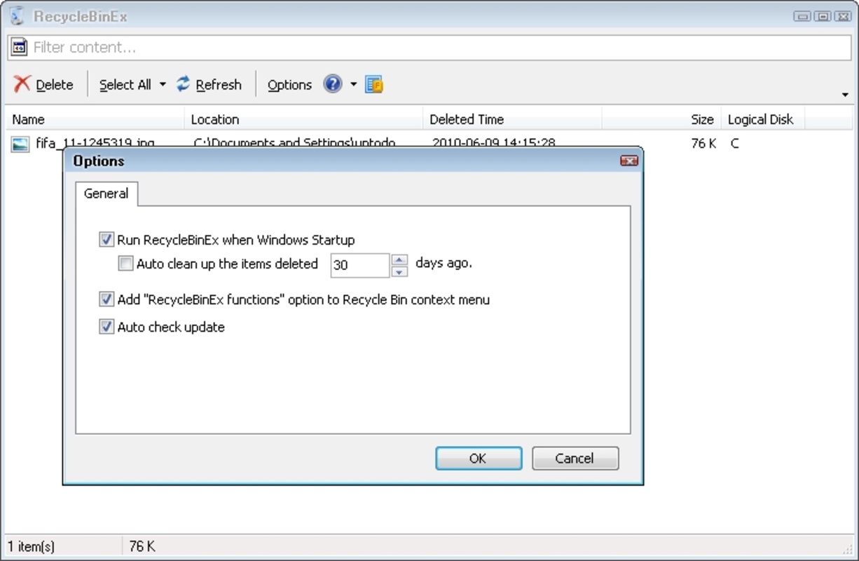 RecycleBinEx 1.0.5.530 for Windows Screenshot 1