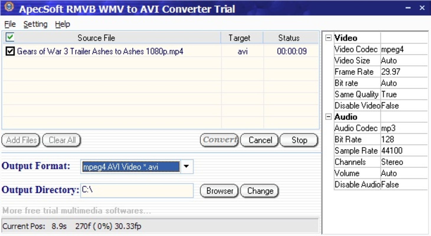 RMVB WMV to AVI Converter 2.1.0 for Windows Screenshot 1