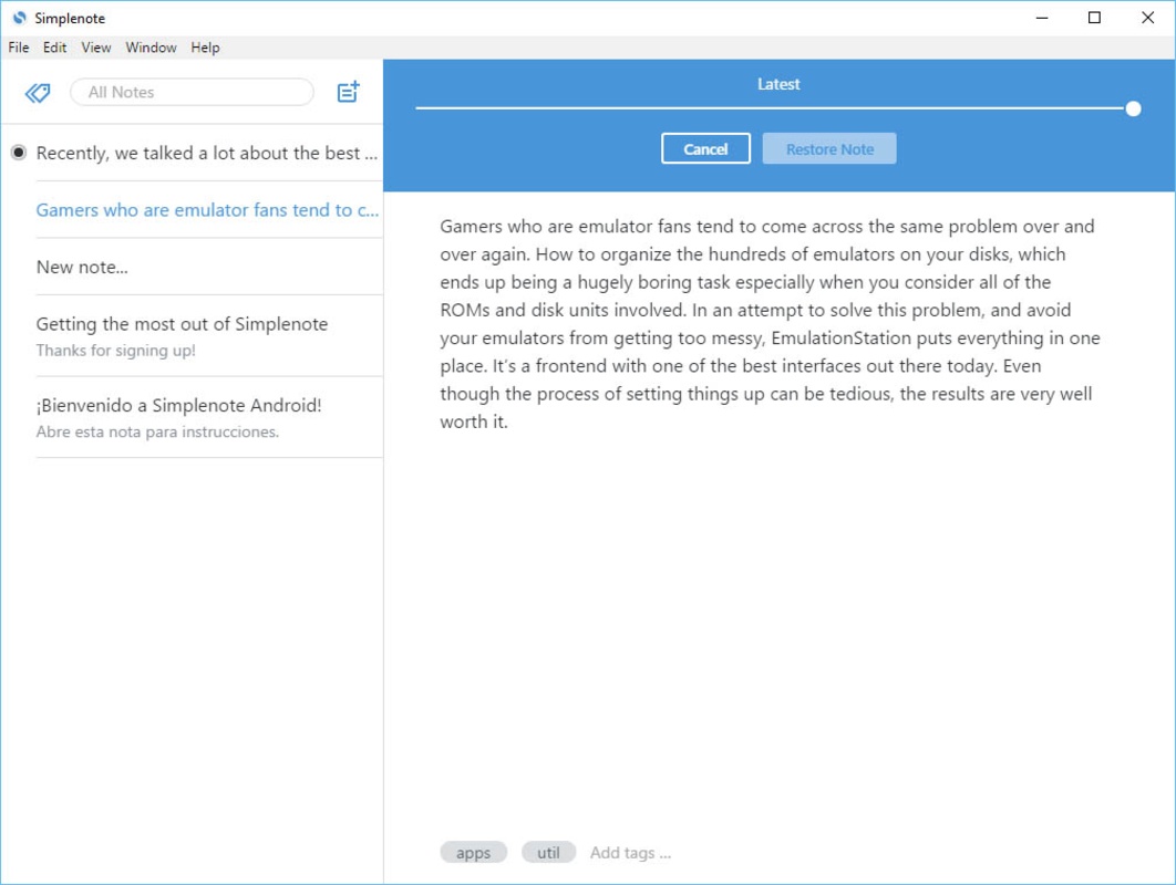Simplenote 2.21.0 feature