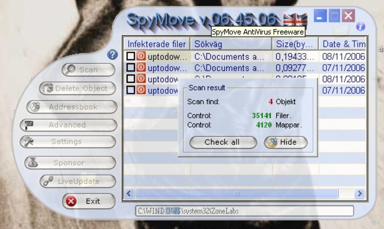 SpyMove AntiVirus Program Beta 07.18.01 for Windows Screenshot 1