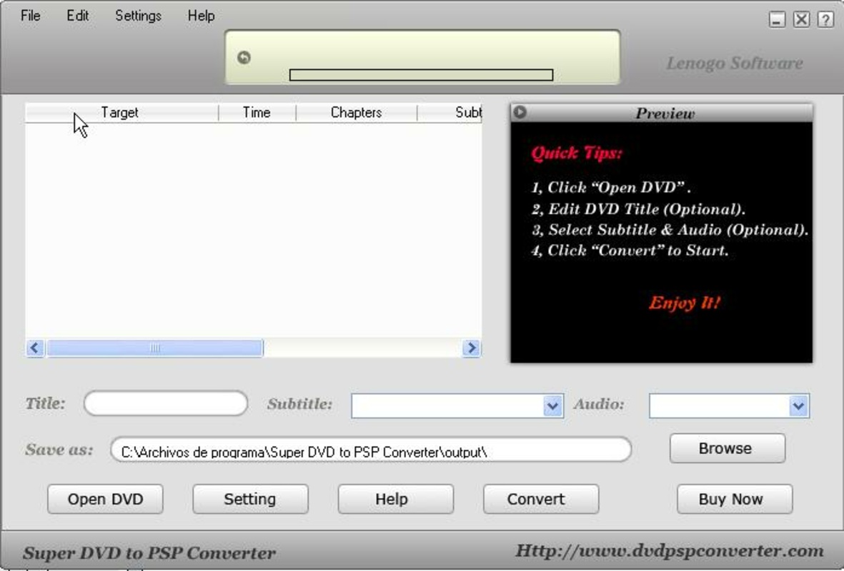 Super DVD to PSP Converter 3.0 for Windows Screenshot 1