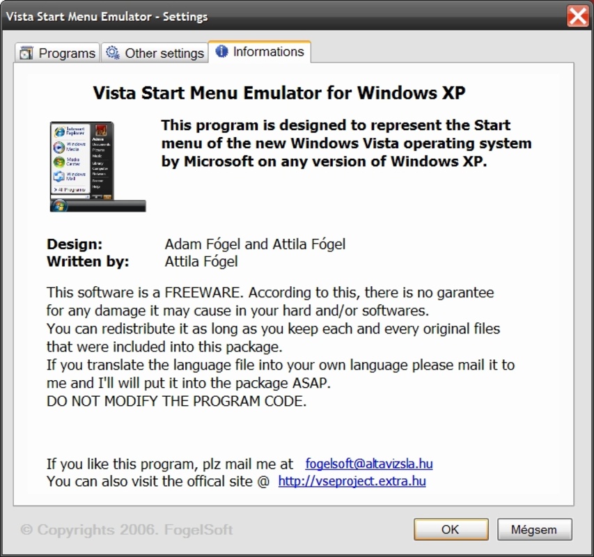 Vista Start Menu Emulator 2.1.1.1 feature