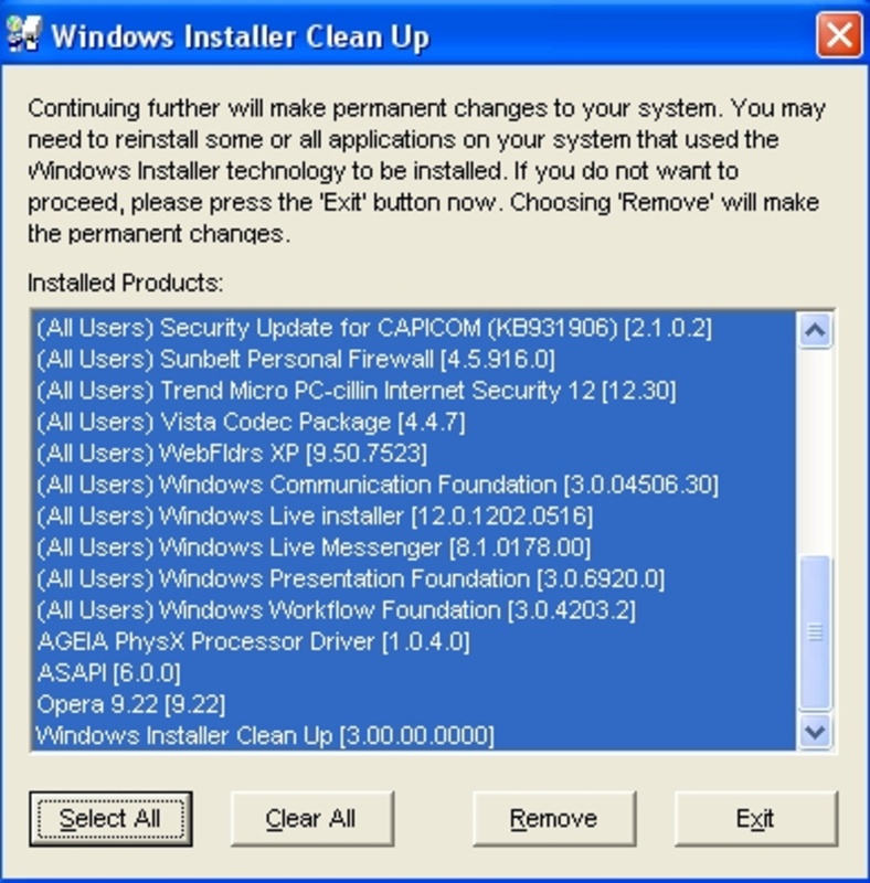 Windows Installer CleanUp Utility 1.0 feature