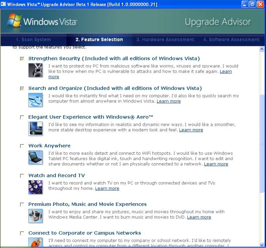 Windows Vista Upgrade Advisor 1.0.0.803 feature