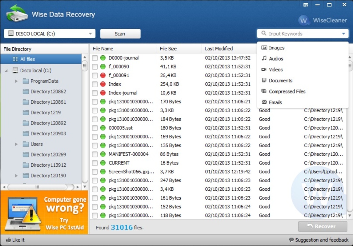 Wise Data Recovery 6.1.6.498 feature