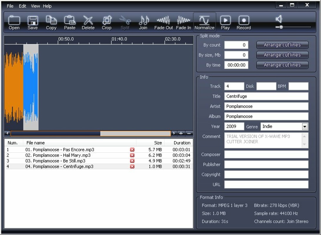 X-Wave MP3 Cutter Joiner 3.0 for Windows Screenshot 1