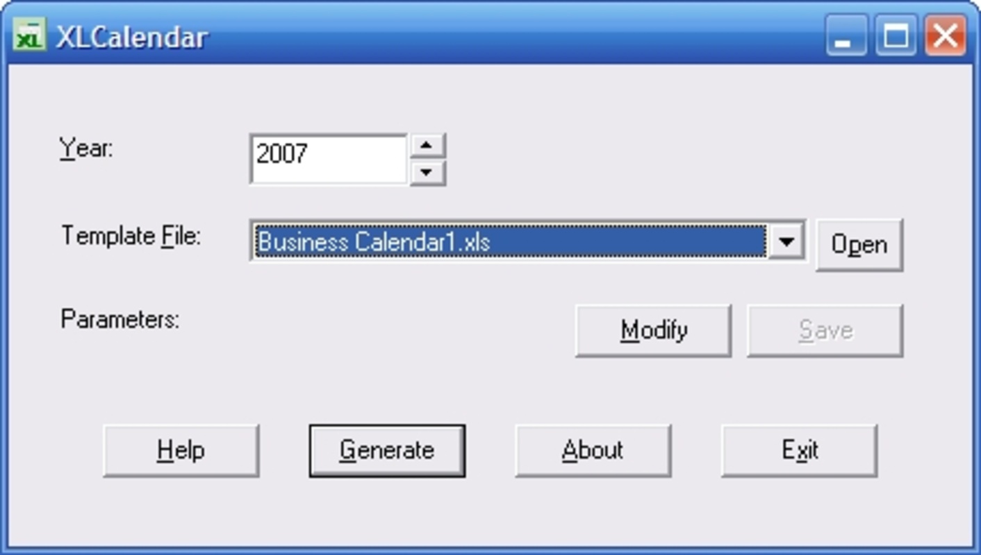 XLCalendar 1.5 for Windows Screenshot 1