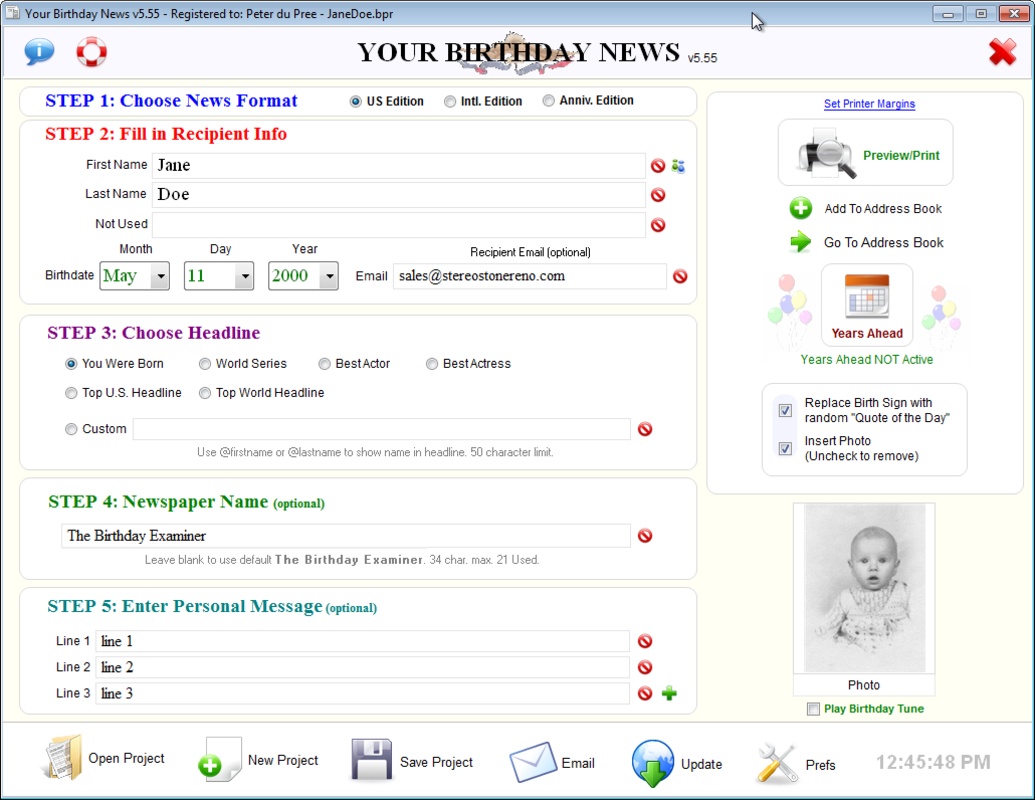 Your Birthday News 5.91 for Windows Screenshot 1