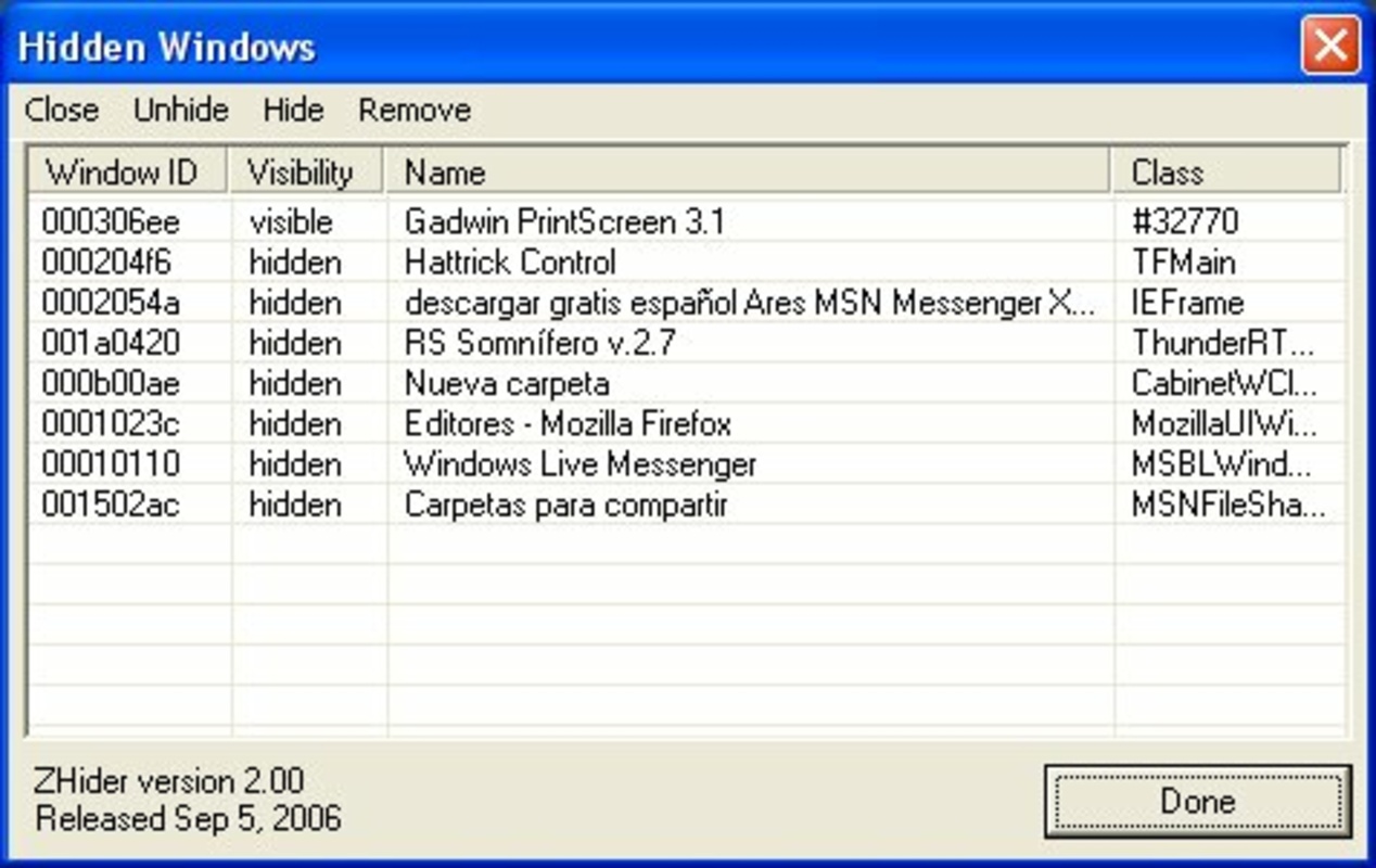 ZHider 2.0 for Windows Screenshot 1